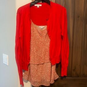 CAbi Red Cardigan with Red Floral Tank